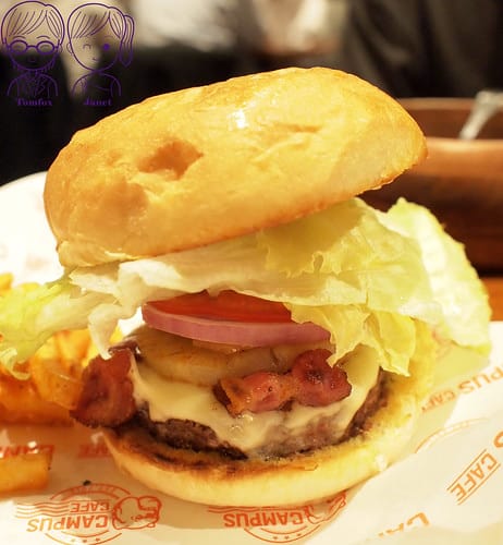 台北 -《CAMPUS CAFE-忠孝店》輕鬆學院風 聚餐餐 48 CAMPUS CAFE-忠孝店 火焰鳳梨花生起司培根漢堡