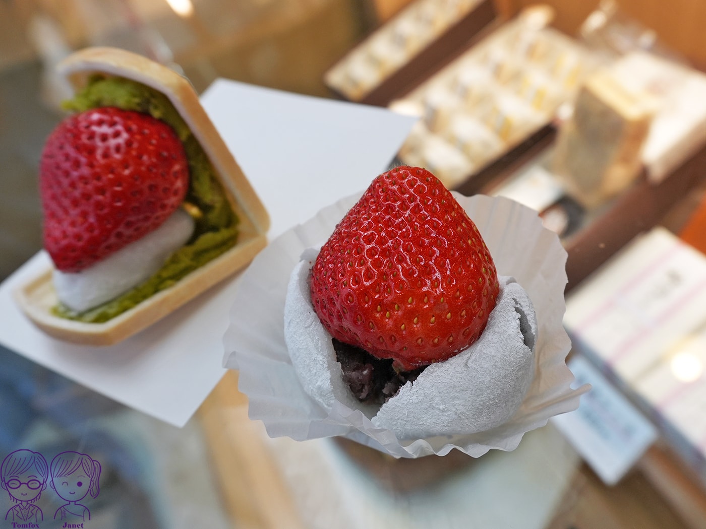 太宰府必吃甜點｜天山本店：甘王草莓大福與鬼瓦最中的奢華組合，福岡必吃巨型草莓甜點！